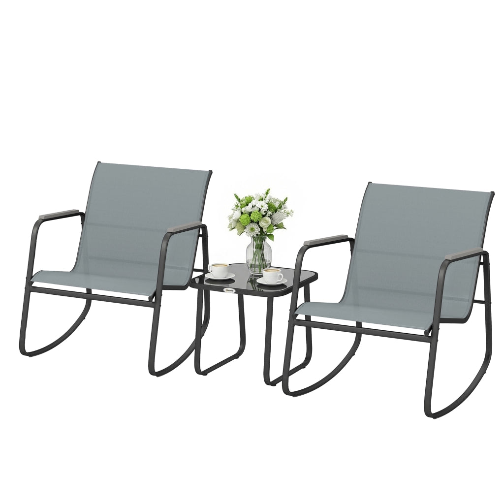 Set Giardino 3 Pezzi con 2 Sedie e Tavolo ¨C Zephmum ¨C Grigio, Acciaio, Vetro