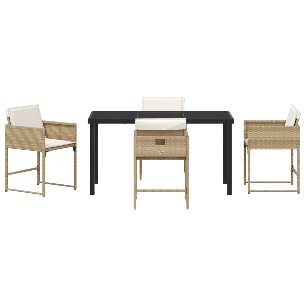 Set da Pranzo da Giardino 5 Pezzi con Cuscini Beige Rattan Polietilene