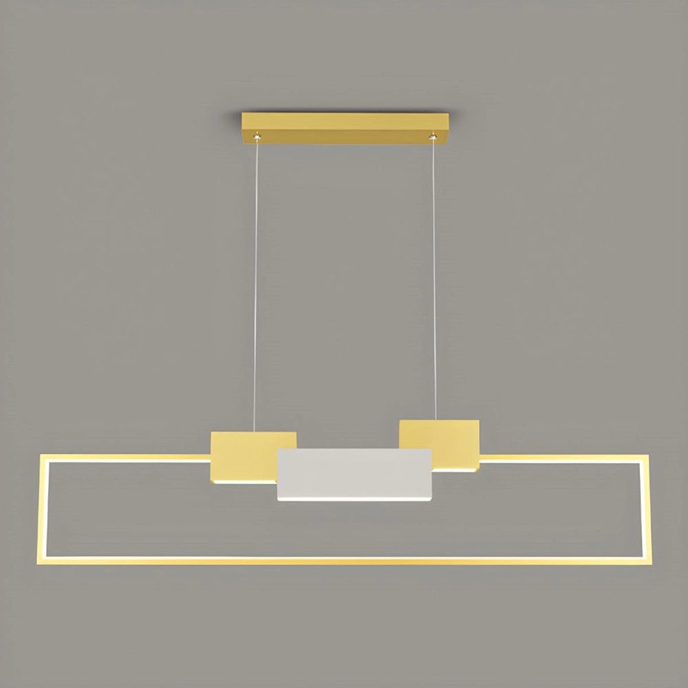 Trade Shop - Lampadario A Sospensione Led 36w Rettangolare Con Telecomando Design Moderno Oro 71592 -