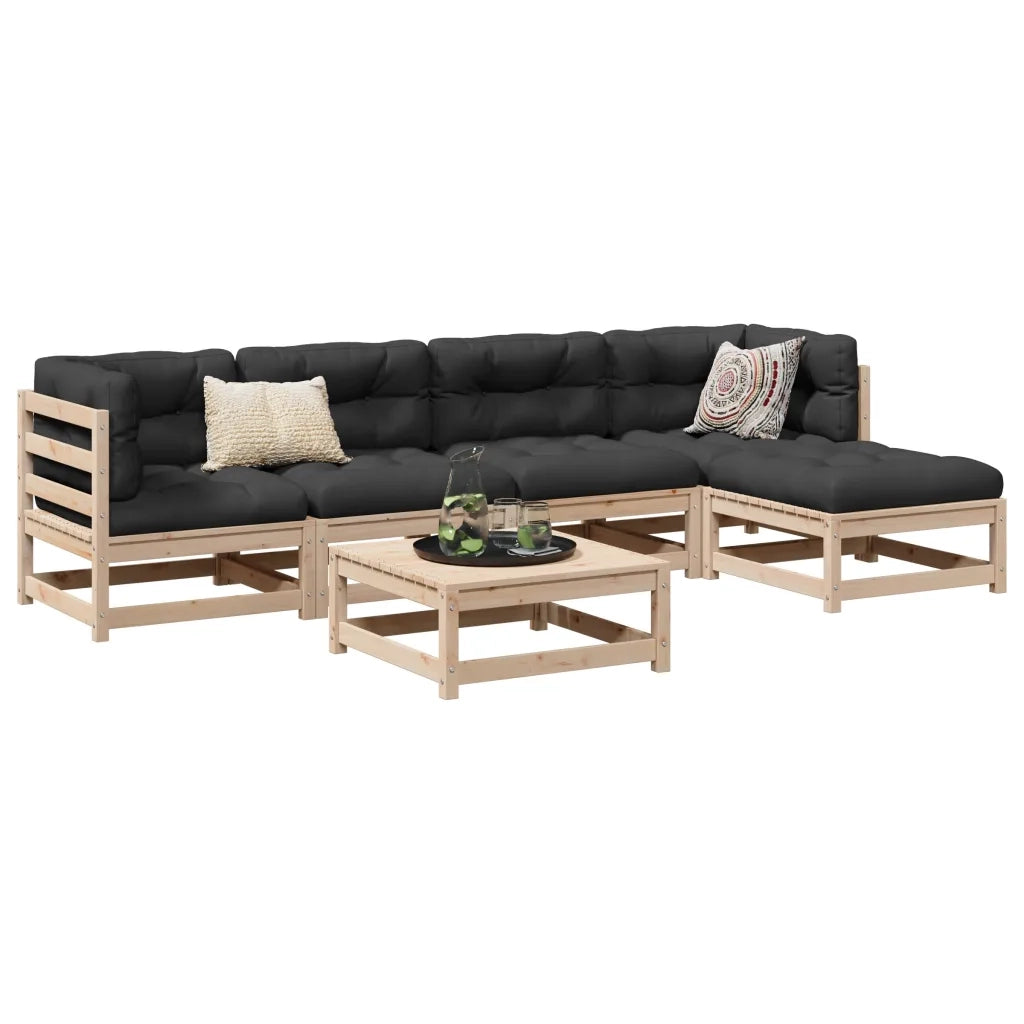 Set Divani Giardino 6 pz con Cuscini in Legno Massello di Pino 3299401
