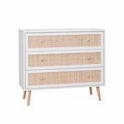 Cassettiera effetto legno e canna 3 cassetti, bianco sporco