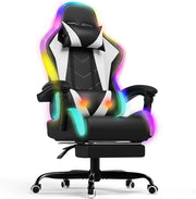 Sedia da Gaming con Massaggiante Schienale Regolabile 90-135°, Sedia Gaming con LED e Poggiapiedi Telescopico,Poltrona Gaming Ergonomica Portata 150 kg (Bianca)