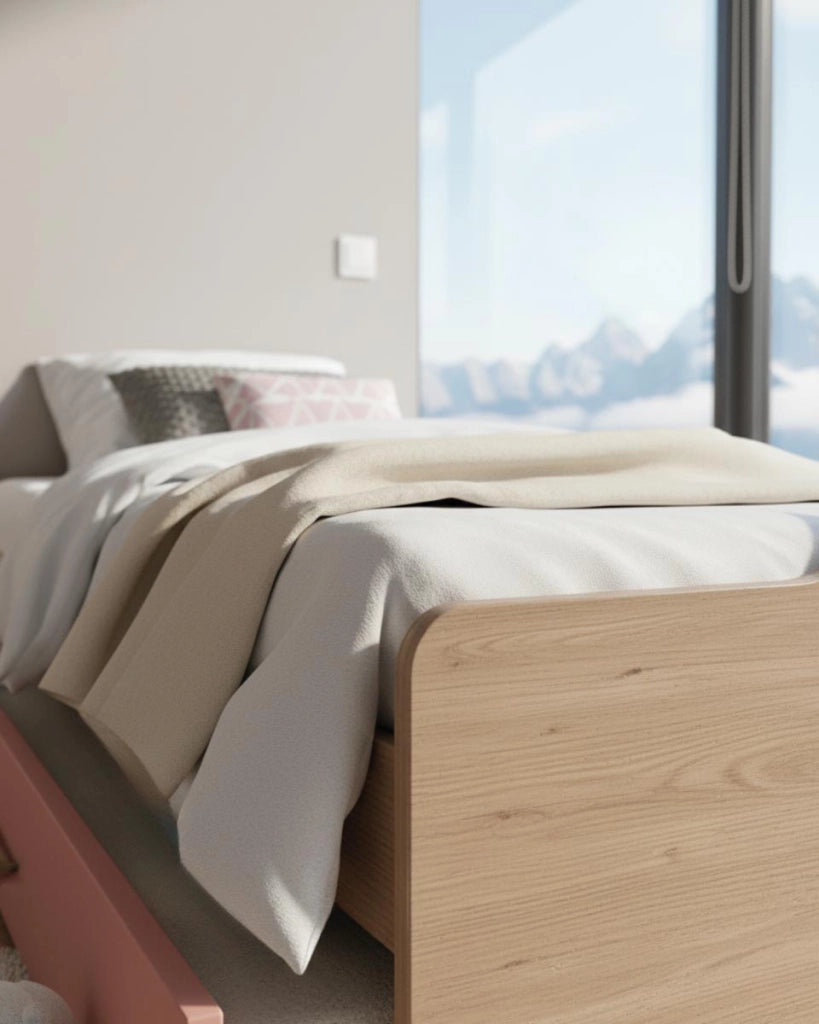 Letto attrezzato Jonny - Letto salvaspazio moderno per cameretta - Struttura virginia con il cassettone del letto rosa- Letto estraibile inferiore - Rete a doghe inclusa e materassi esclusi_