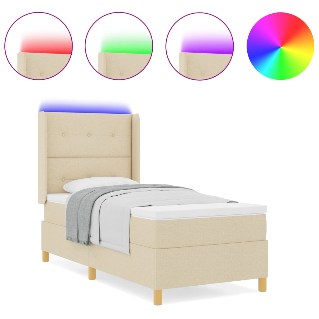 Rete a doghe con materasso e LED Crema 100x200 cm Tessuto