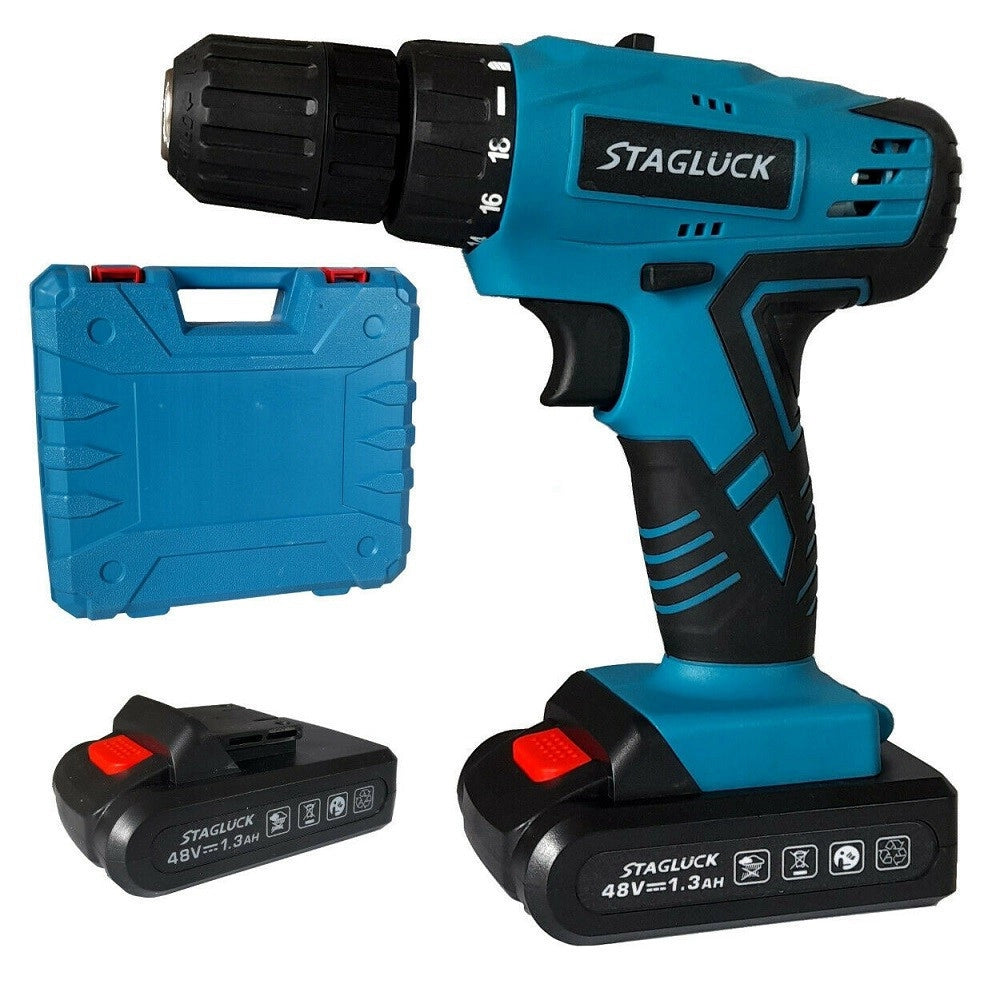 Trade Shop - Trapano Avvitatore A Batteria Litio Valigetta 48v 1.3ah 2 Batterie 2 Velocità -