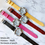 Trade Shop - Orologio Polso Spada 001 Donna Quarzo Analogico Cuori Fashion Pelle Brillantini -