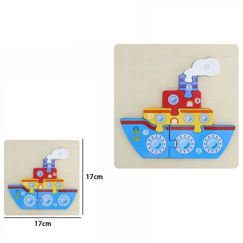 Trade Shop - Puzzle 3d Blocchi Legno Forma Di Nave Educativo Colorato Gioco Bambini Barca 07330 -