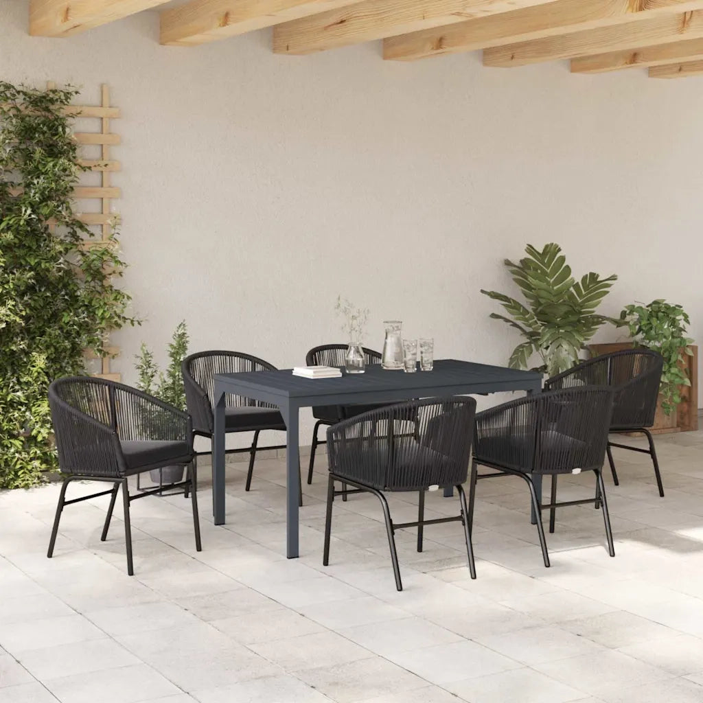 Set da Pranzo per Giardino 7 pcs Nero polyrattan 3378824