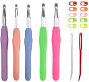 Set di aghi da cucire con grande uncino - 6,5/7/8/9/10 mm - Aghi ergonomici - Materiale resistente all'abrasione - Incluso custodia