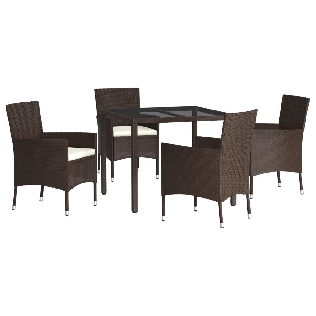 Set da Pranzo da Giardino 5pz | Set Salotto da Giardino con Cuscini in Polyrattan Marrone