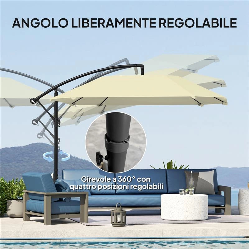 OMBRELLONE A SBALZO CON COPERTURA REGOLABILE E BASE A CROCE IN METALLO E POLIESTERE 260X304X245 CM CREMA
