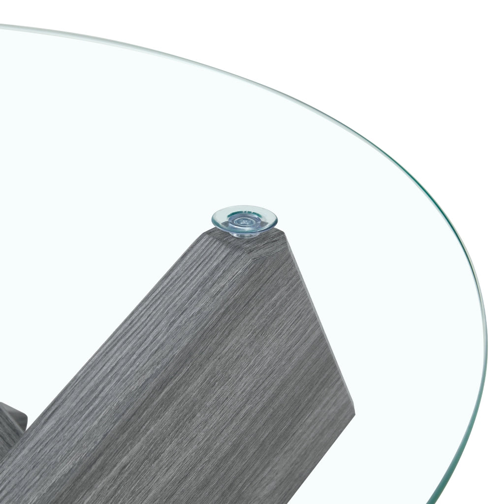 Tavolino da caffè con base a croce e piano in vetro - per soggiorno - in MDF e vetro - 79 x 45 cm - grigio e trasparente