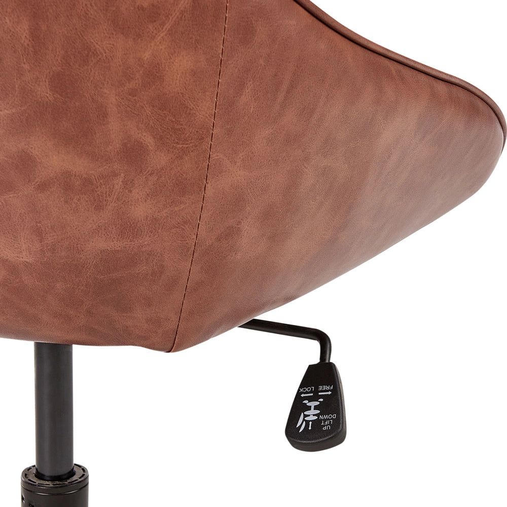 Sedia da ufficio in ecopelle marrone con funzione girevole regolabile con gambe in metallo stile elegante