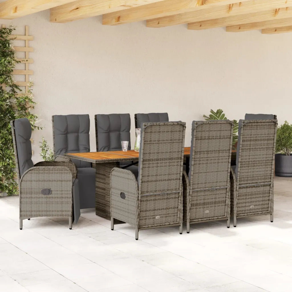 Set da Pranzo da Giardino 9 pz con Cuscini in Polyrattan Grigio 3213523