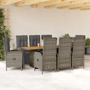 Set da Pranzo da Giardino 9 pz con Cuscini in Polyrattan Grigio 3213523
