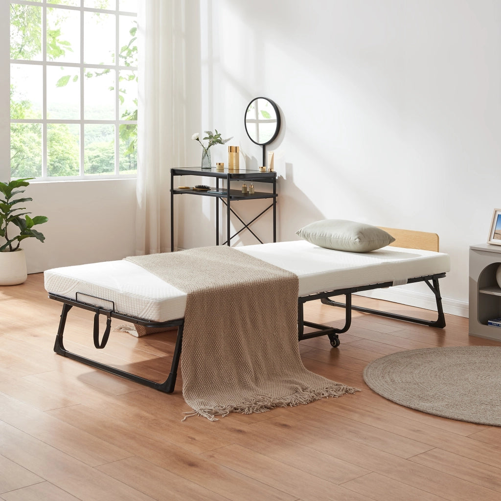 Letto Pieghevole Lustendi con Materasso in Schiuma Fredda 90x200 cm Brandina Singola con Rotelle [en.casa]