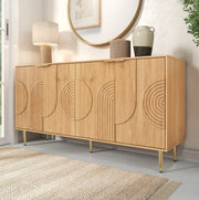 Credenza moderna 140x40x72 cm in MDF naturale a 4 ante