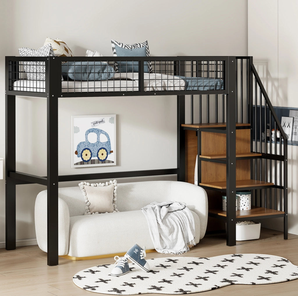 Letto a soppalco per bambini 90x200 cm nero con armadio