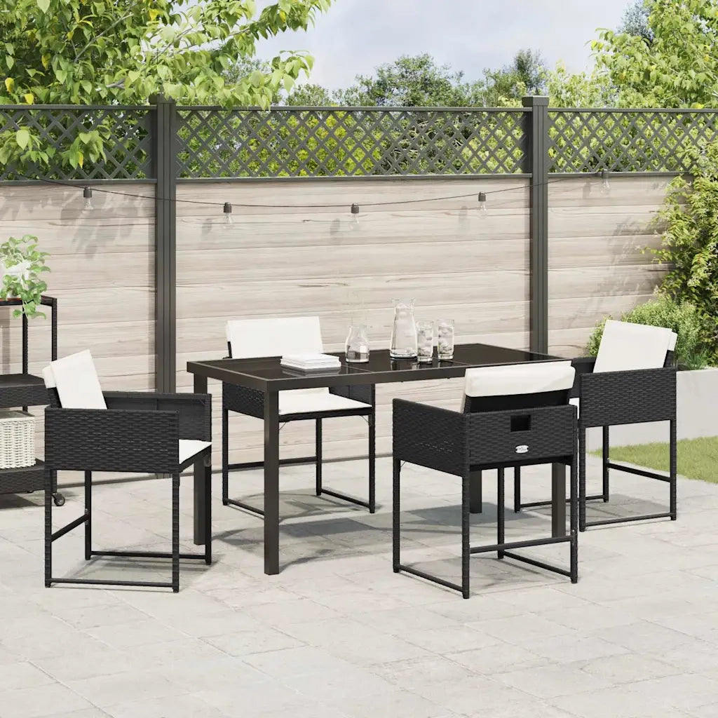 Set da Pranzo per Giardino con cuscino 5 pz | Set Salotto da Giardino Nero polyrattan