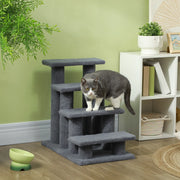 Tiragraffi per gatti a 4 livelli per salire e scendere in truciolato e peluche grigio 63,5 × 43 × 60 cm