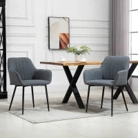 Set di 2 Sedie da Pranzo con Rivestimento in Lino Traspirante, Sedia Ergonomica da Cucina con Braccioli dello Schienale e Gambe in Metallo, Lino, 59.5 x 56.5 x 81cm, Grigio Scuro