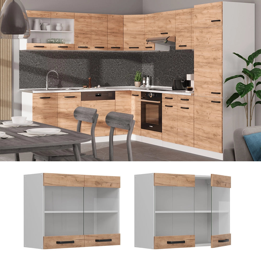 Vicco Mobile da cucina in vetro Quercia dorata 80 cm