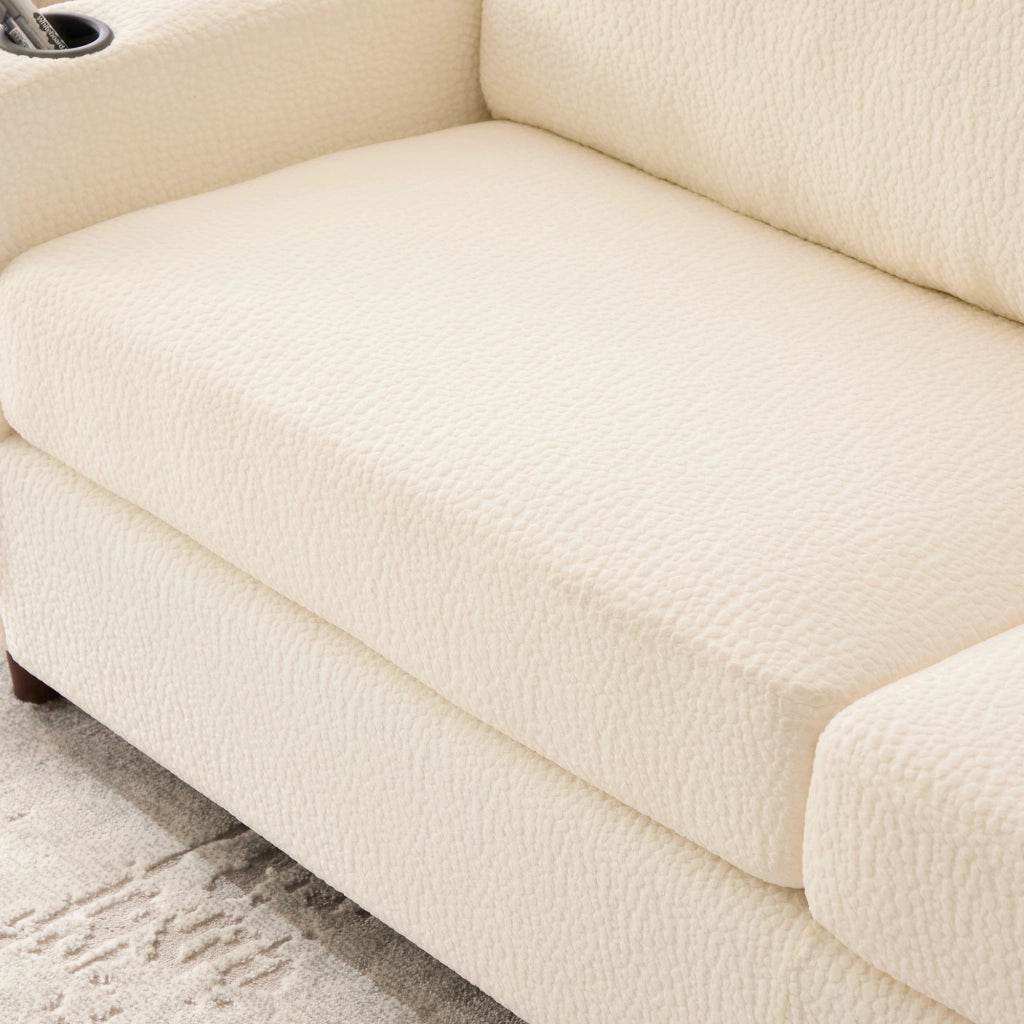 DIVANO 2 posti 203 cm Chenille beige con USB-C, LED, tasche e portabicchieri