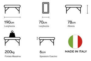 Lettino da Massaggio Fisioterapia Fisso 2 Sezioni 190x70x78cm Benotti Palmira Bianco