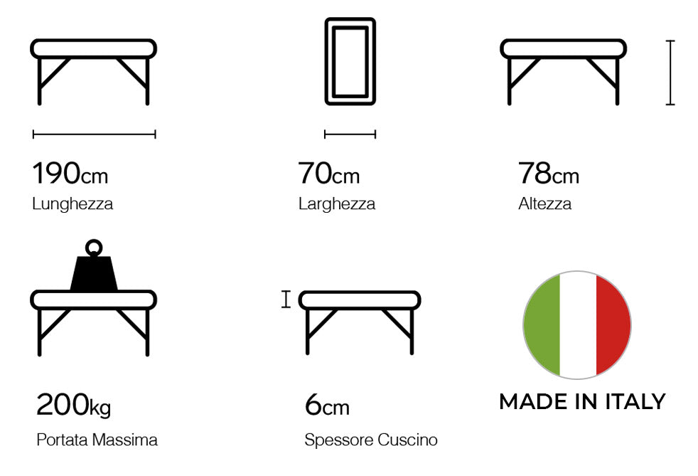 Lettino da Massaggio Fisioterapia Fisso 2 Sezioni 190x70x78cm Benotti Palmira Bianco
