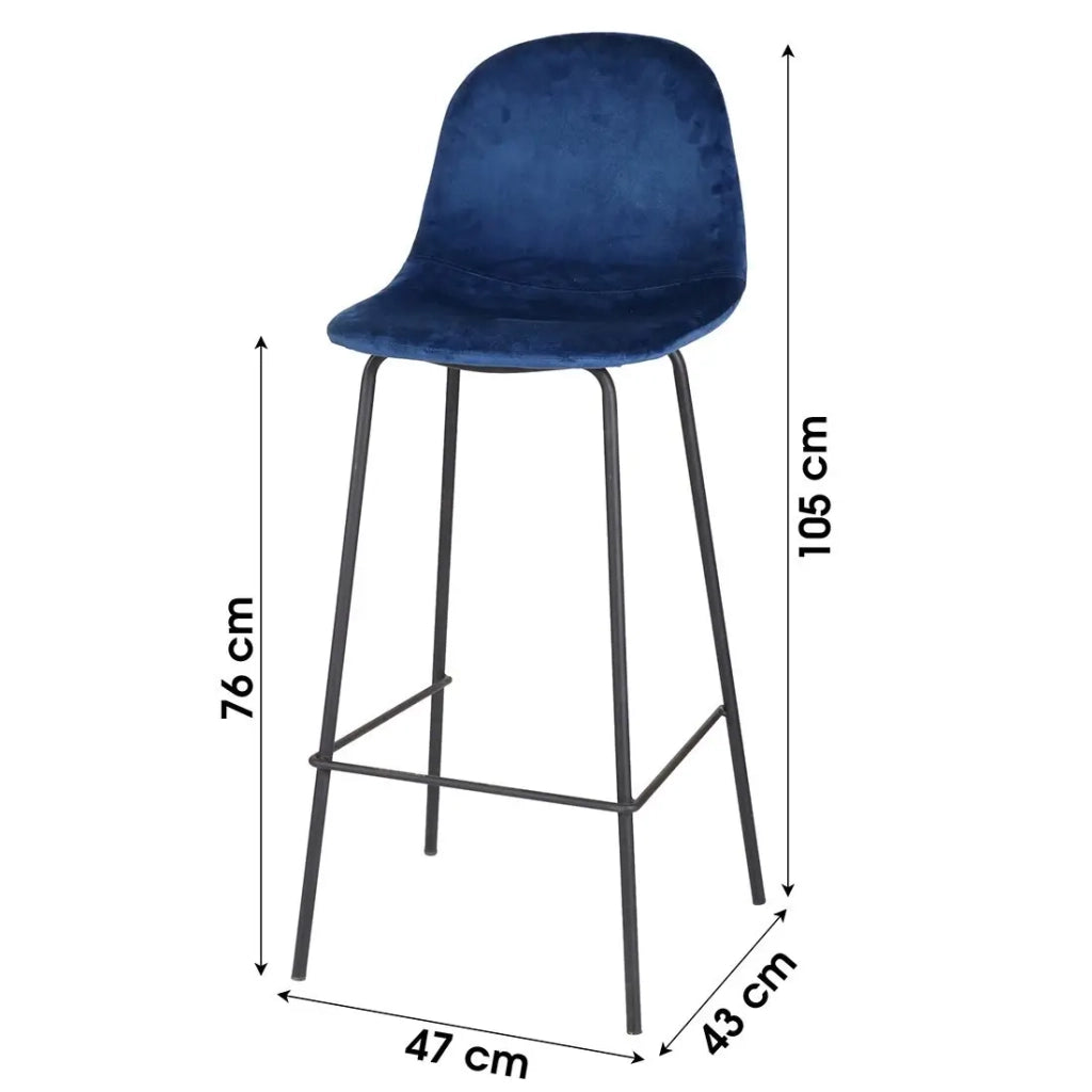 Set di 4 sgabelli da bar con schienale in velluto blu e struttura in metallo collezione LALY - Stile industriale
