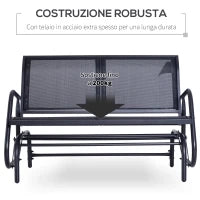 Panchina a Dondolo da Giardino a 2 Posti in Metallo e Tessuto a Rete Traspirante, 120x70x85cm, Nero