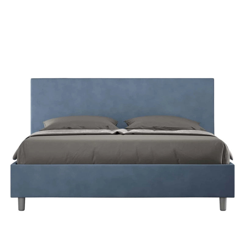 Letto imbottito Letto Matrimoniale alla Francese 150x210 cm Adele - Con rete,Microfibra,Blu