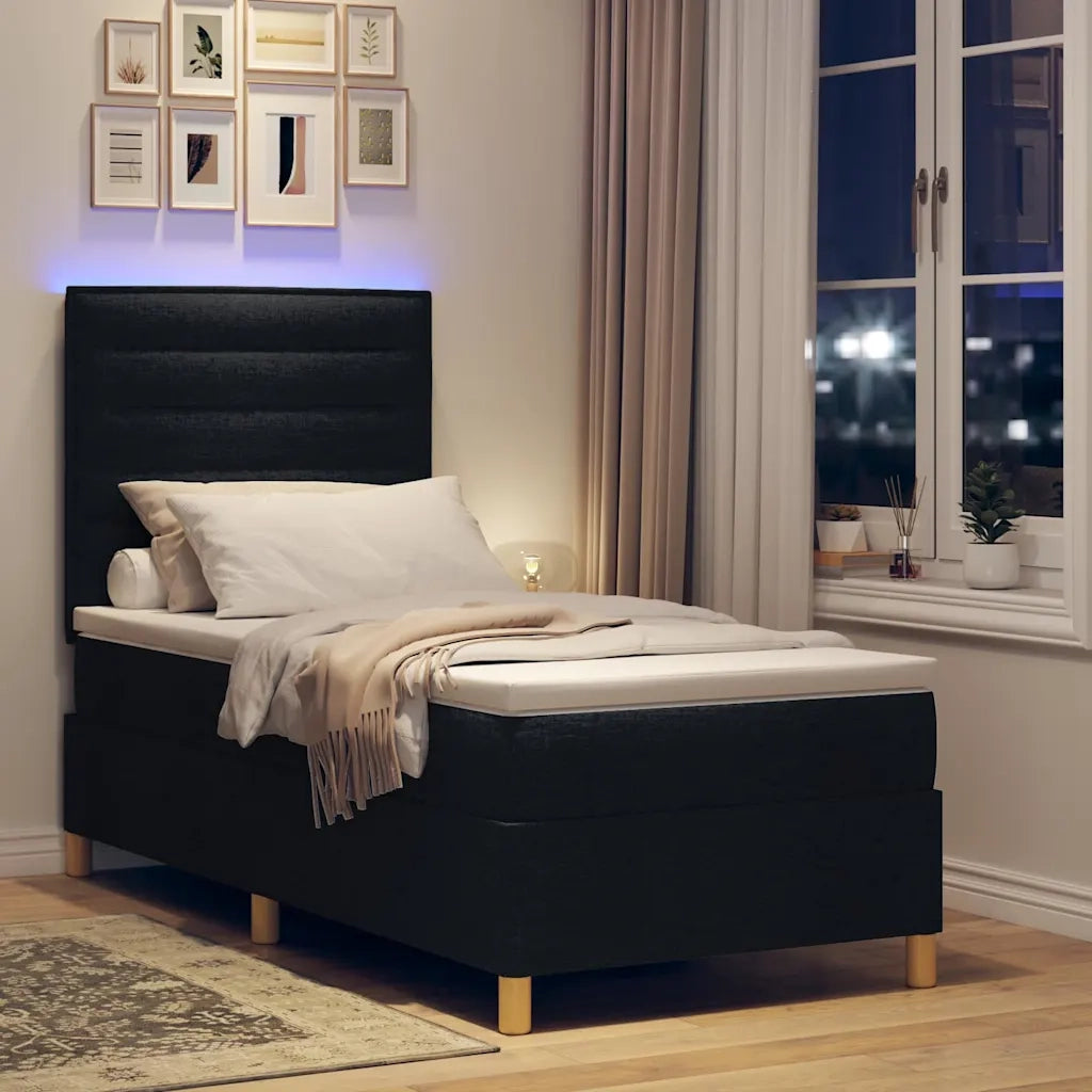 Letto a Sorgente LED con materasso Nero 80 x 200 cm Tessuto 3342979