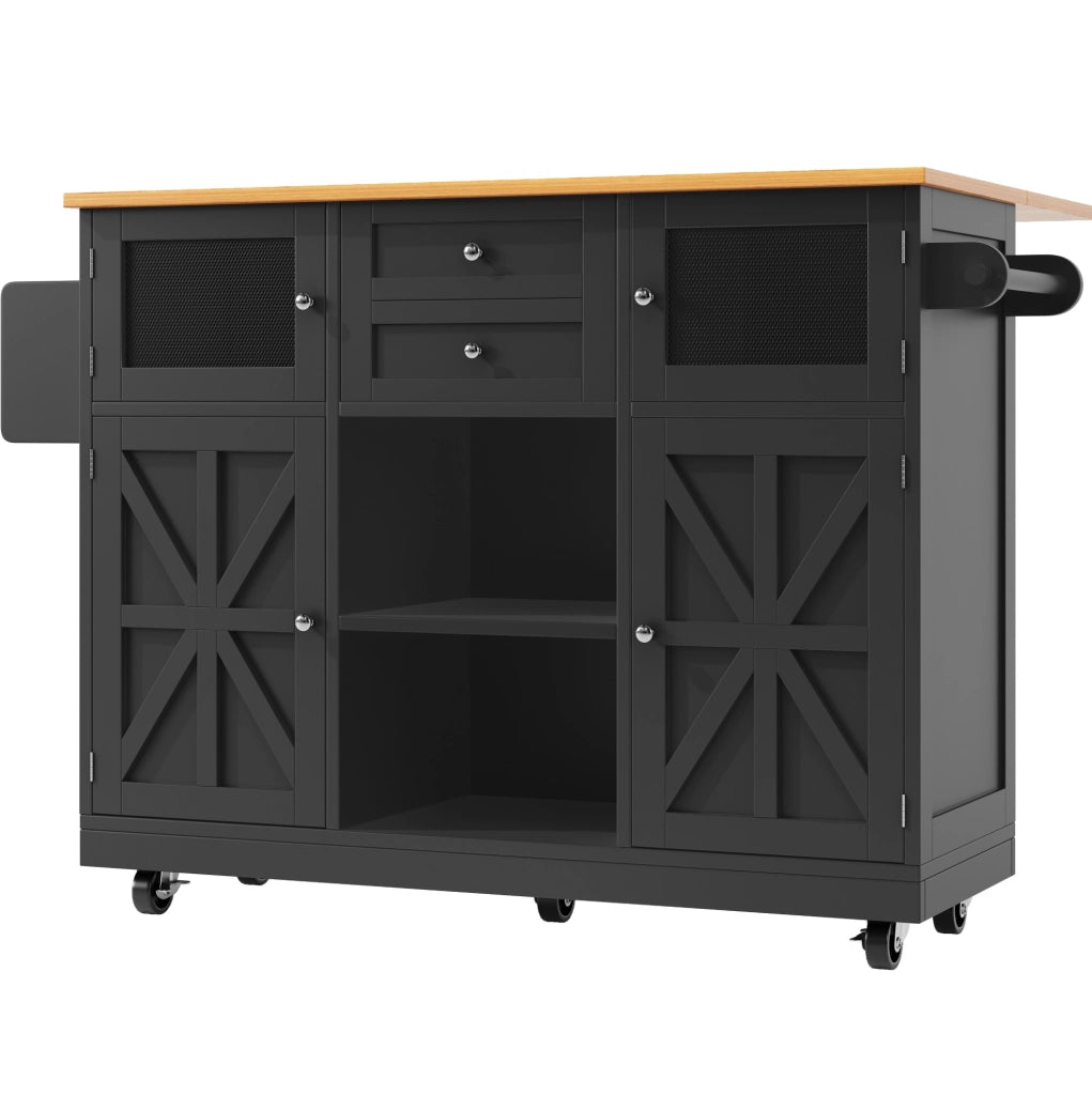 Carrello cucina 140x40x93.5 cm con piano pieghevole; 2 cassetti; MDF nero