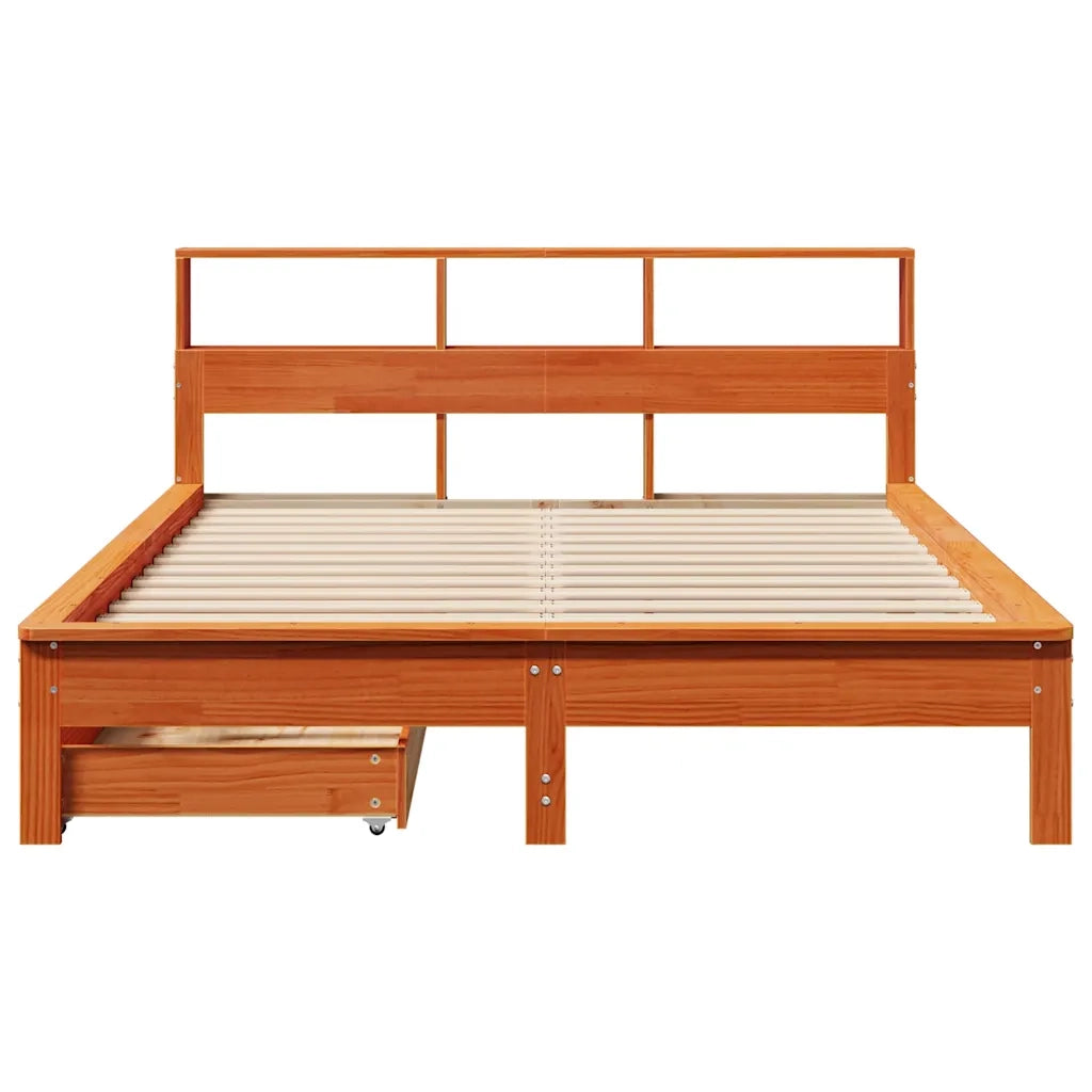 Letto Libreria senza Materasso Marrone Cera 150x200 cm in Pino