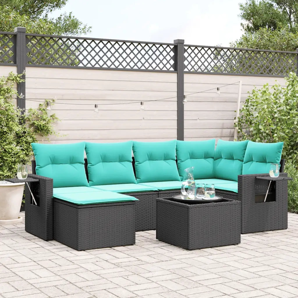 Set Divani da Giardino 7 pz con Cuscini Nero in Polyrattan 3220466