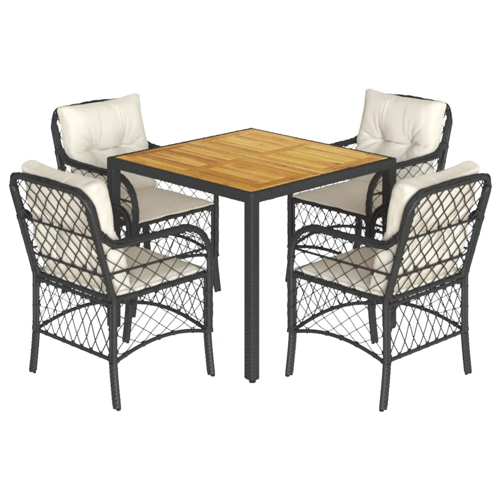 Set da Pranzo da Giardino 5 pz Nero con Cuscini in Polyrattancod mxl 87196