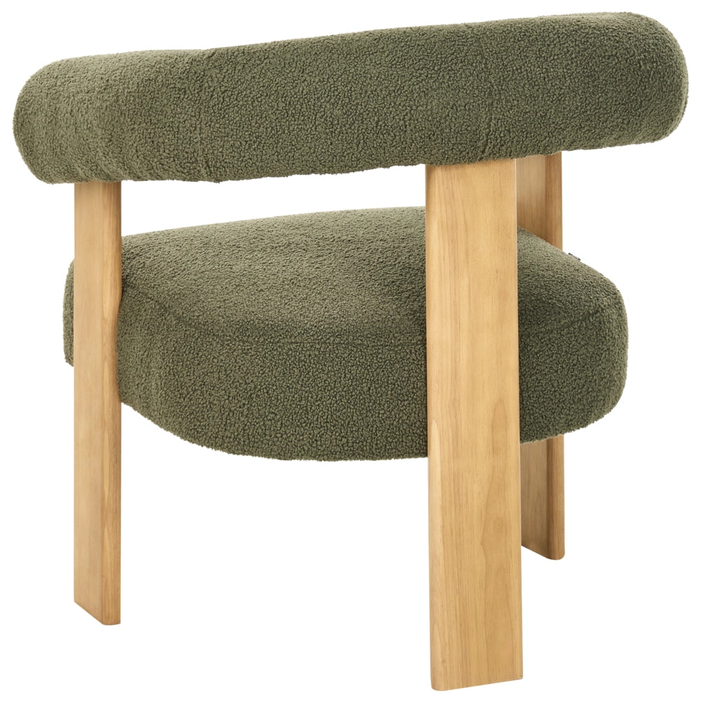 Set da salotto divano a 2 posti poltrona imbottita bouclé verde e marrone chiaro stile retrò soggiorno