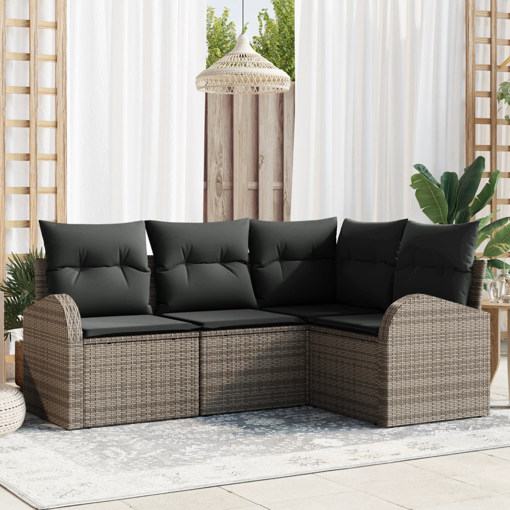 Set Divano da Giardino a 4 Pezzi con Cuscini Grigio in Rattan Polietilene