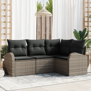 Set Divano da Giardino a 4 Pezzi con Cuscini Grigio in Rattan Polietilene