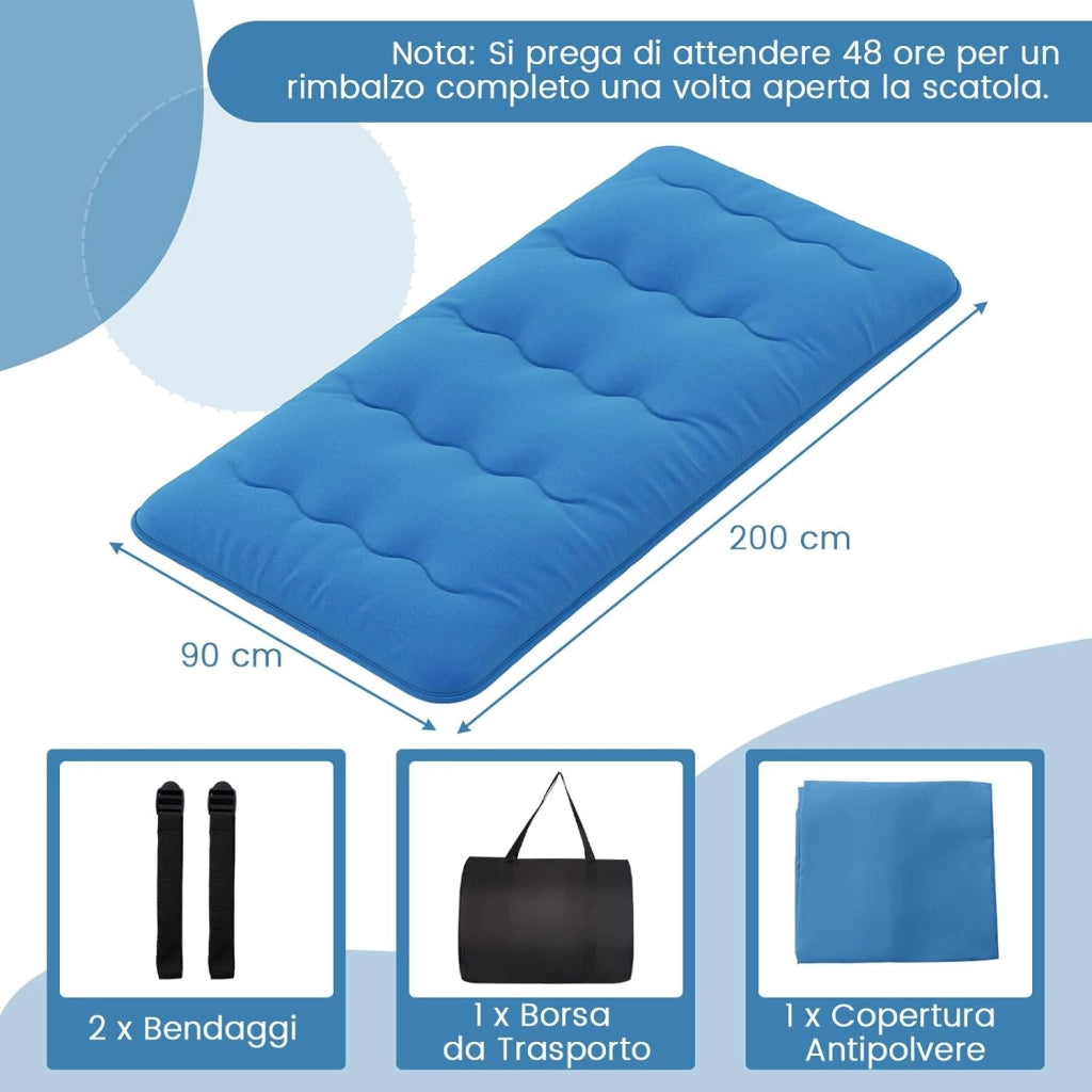 Materasso Futon Pieghevole, Materasso Portatile con Sacca da Trasporto per Camping, Materasso da Terra con Copertura Lavabile (200 x 90 cm, Blu)