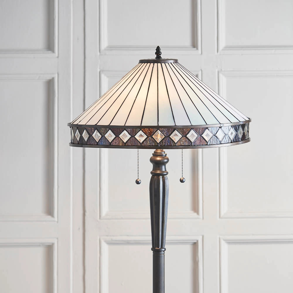Lampada da terra Tiffany FARGO vetro 2xE27 tiranti