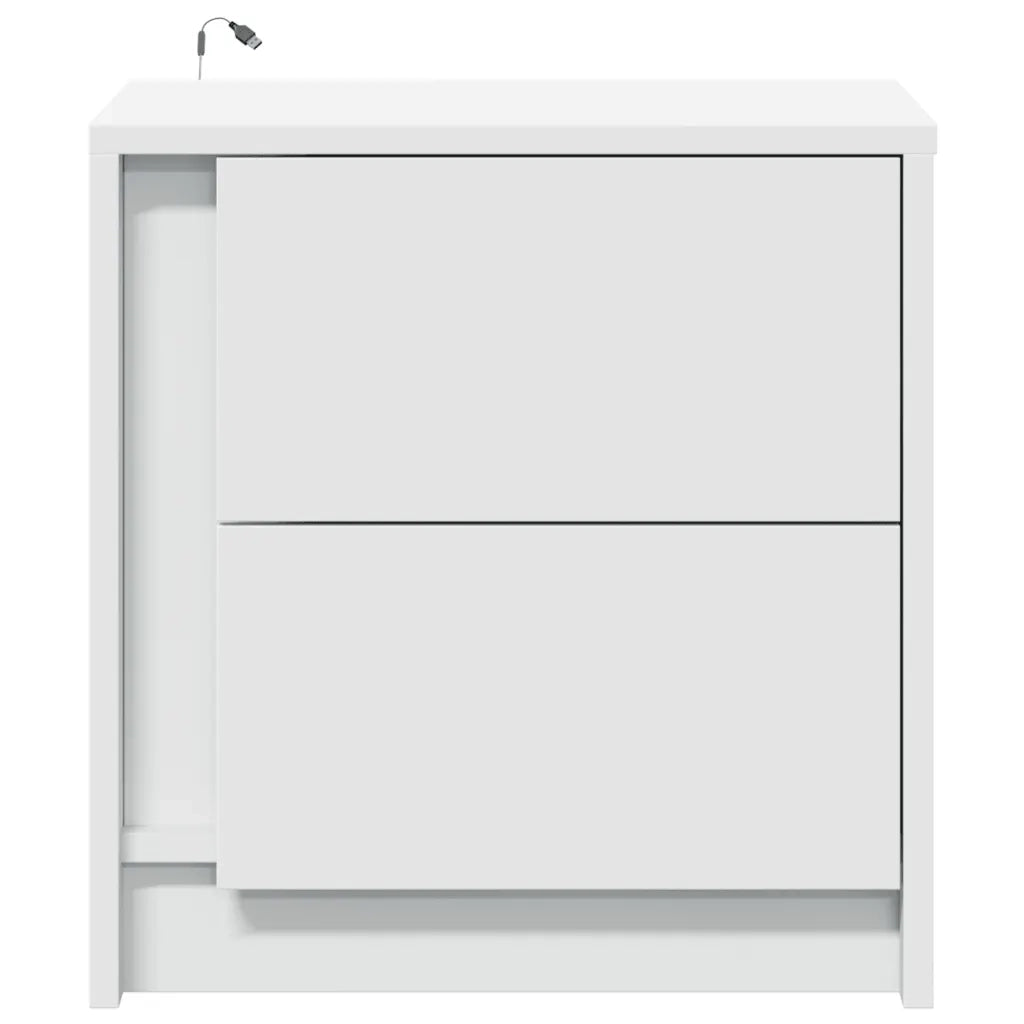 Set di 2 Comodini | Armadio da Notte | Mobiletto da notte con Luci LED Bianchi in Legno Multistrato