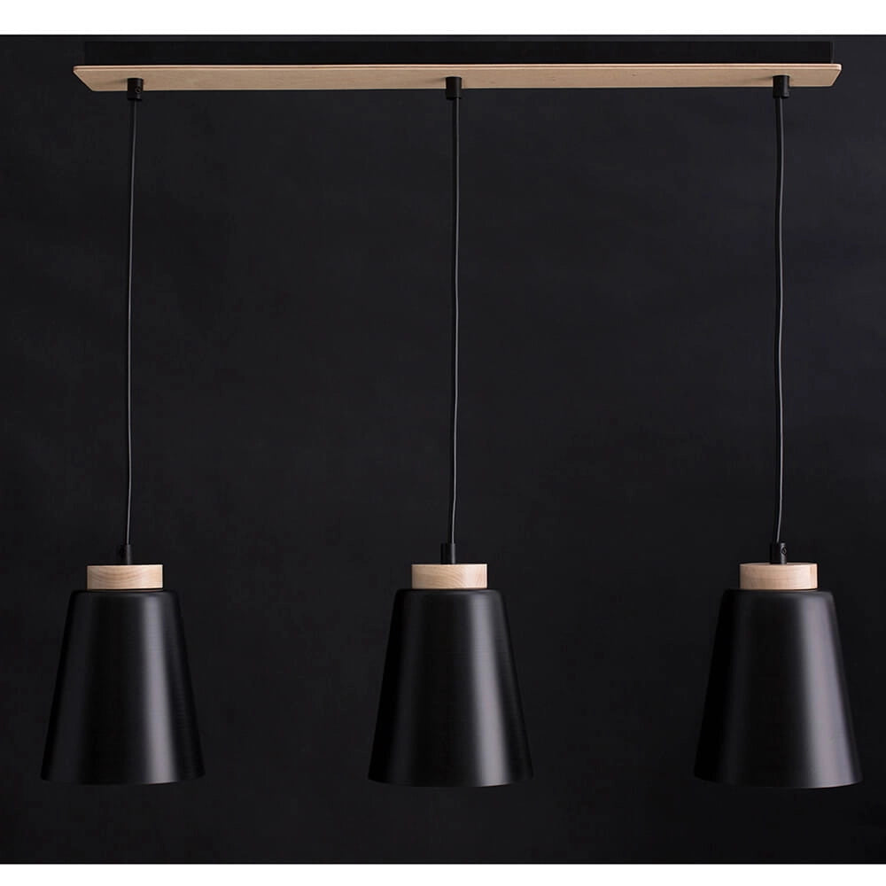 Lampadario Emibig Bolero 3, 3xE27 nero legno regolabile