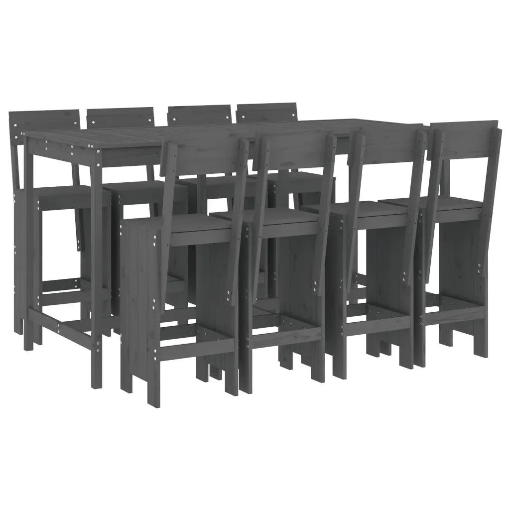 Set Bar da Giardino 9 pz Grigio in Legno Massello di Pinocod mxl 131616