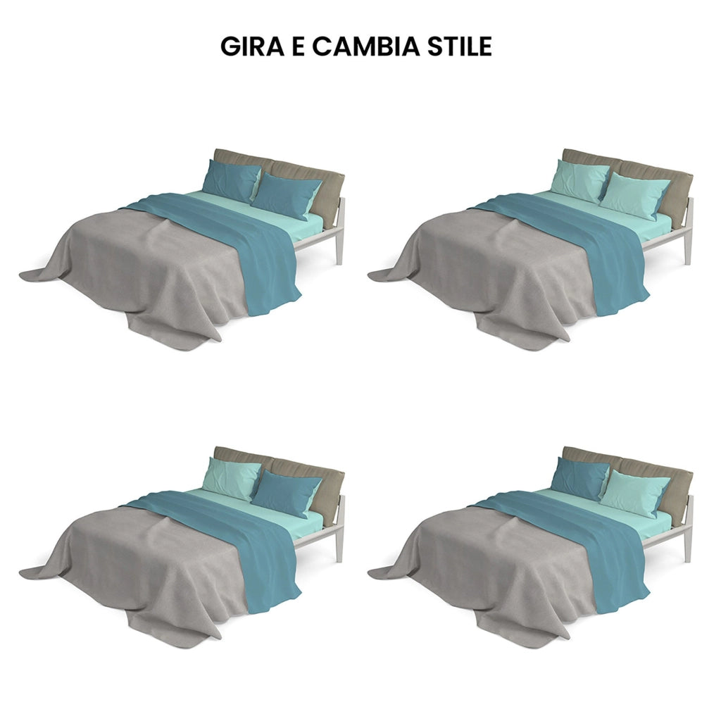 Set Lenzuola Singolo Sopra Sotto e Federe Doubleface Ottanio/Verde Acqua