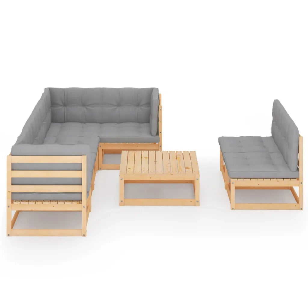 Set Salotto Giardino 8 pz Cuscini Antracite Legno Massello Pino 3076659