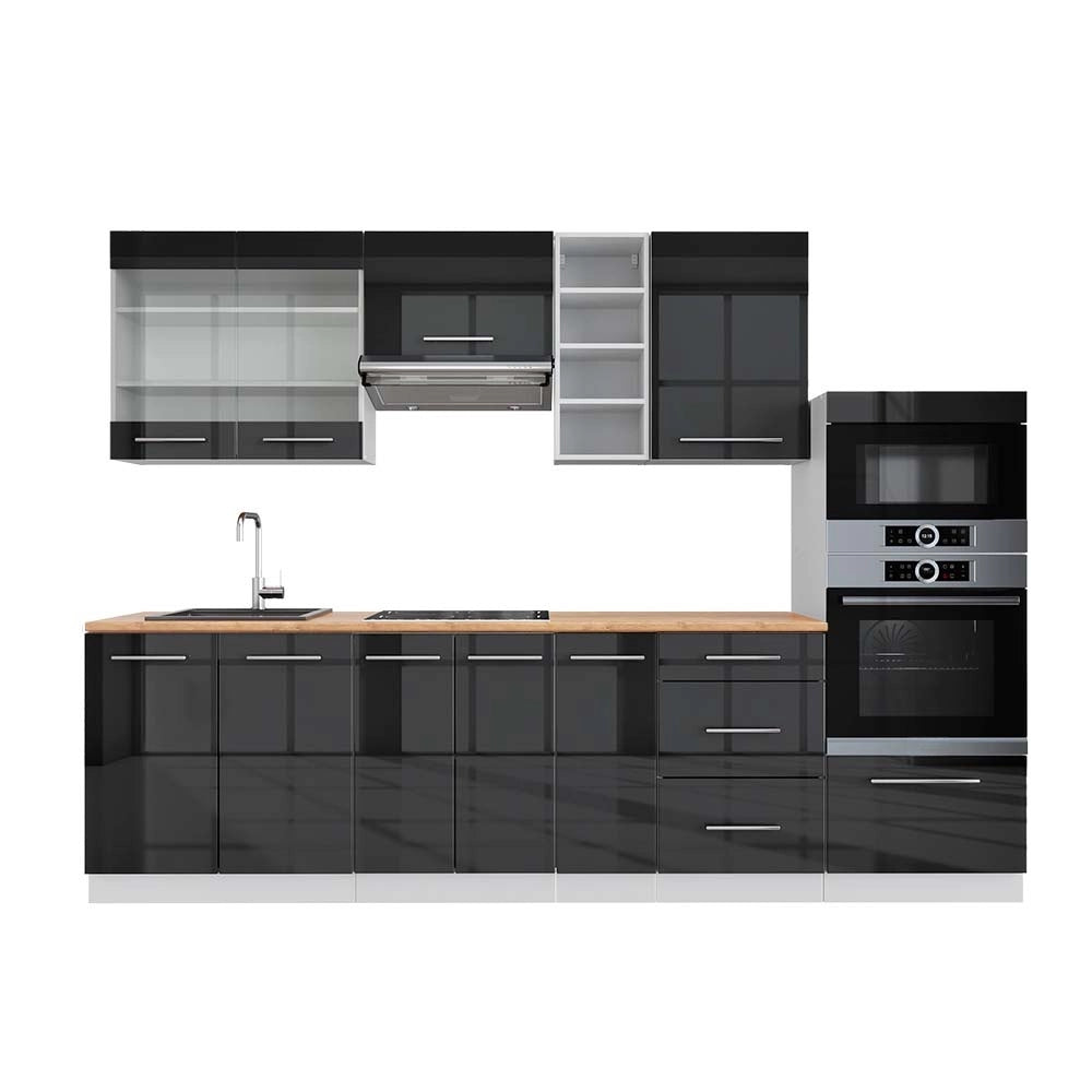Cucina componibile Fame-Line Antracite lucido/Bianco 280 cm, PL Rovere Vicco