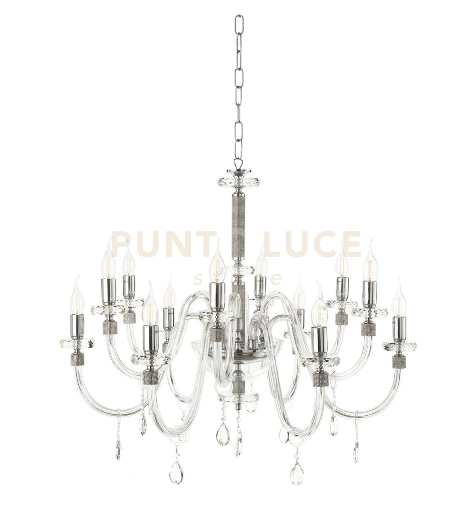 LAMPADARIO DIDO 12 LUCI CRISTALLO E CROMO ATTACCO E14 D.83CM
