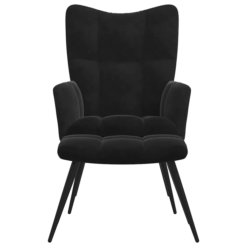 Divano Sedia-Poltrona Relax con Sgabello in Velluto Nero 408063